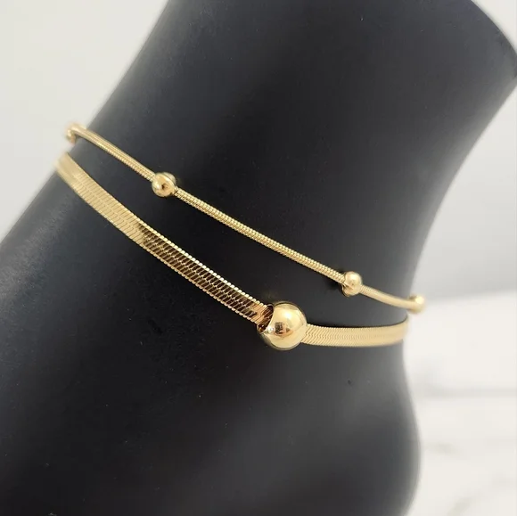 Double Layer Gold Plated Round Beads Blade Anklet - Picture 5 of 13